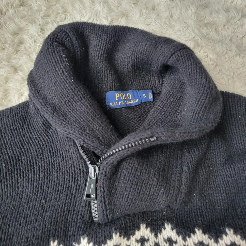 Polo Ralph Lauren Nordic Fair Isle 1/4 Zip Turtleneck Sweater Angora Mens Small